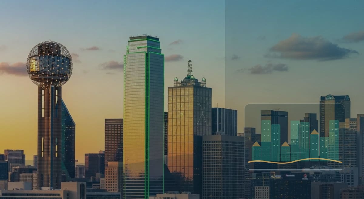Dallas Texas downtown skyline with Reunion Tower