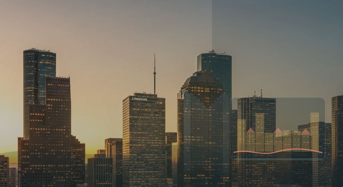 Houston Texas downtown skyline with glass towers